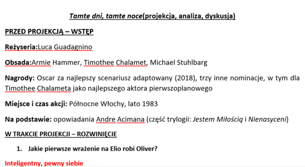 Karta pracy - Tamte dni, tamte noce