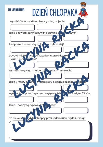 Dzień Chłopaka - karta pracy