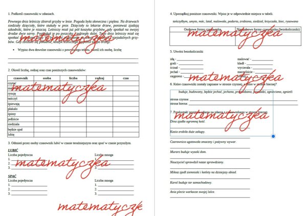 CZASOWNIK, bezokolicznik, strona czynna i bierna, rodzaj, czas i liczba czasowników KARTA PRACY