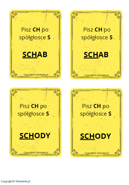 Memory ortograficzne – zasady pisowni ch-h (wersja kolorowa)