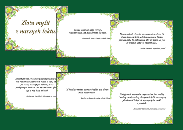 ZŁOTE MYŚLI z lektur szkolnych - CYTATY - lektury - kl. 7-8 - gazetka - 31 stron - wersja 2