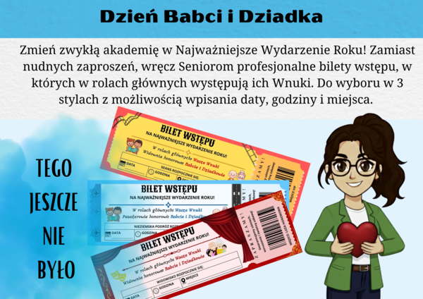 Bilet/Zaproszenie dla babci i dziadka - Dzień babci i dziadka