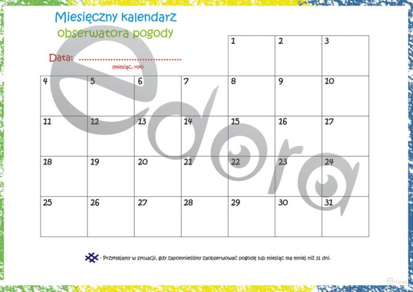 Miesięczny kalendarz obserwatora pogody z naklejkami