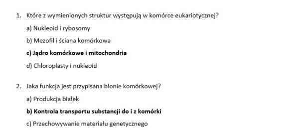 Test- budowa i funkcjonowanie komórki