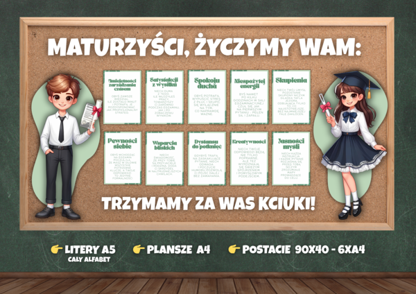 MATURZYSCI, ŻYCZYMY WAM, TRZYMAMY KCIUKI - Gazetka/dekoracja