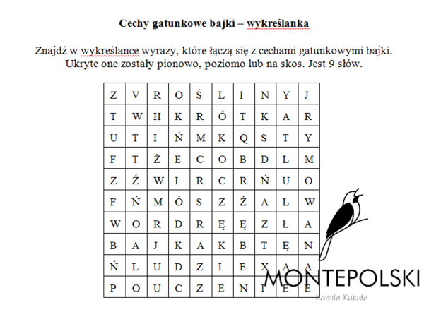 Wykreślanka - cechy gatunkowe bajki