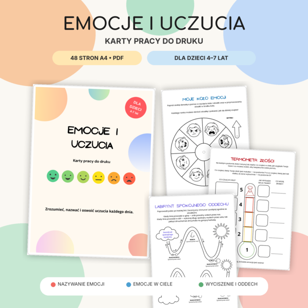 Emocje i uczucia – 48 kart pracy dla dzieci 4–7 lat