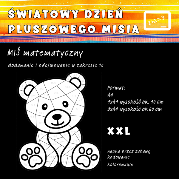 Miś matematyczny xxl - kolorowanka/kodowanka
