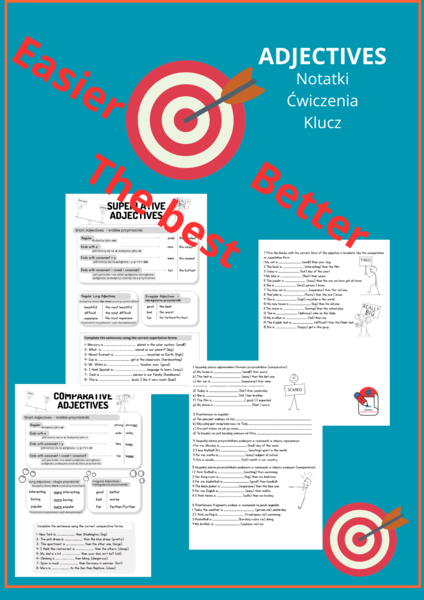 ADJECTIVES- COMPERATIVES & SUPERLATIVES- notatki, ćwiczenia, klucz dla SP