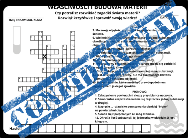 Właściwości i budowa materii - krzyżówka