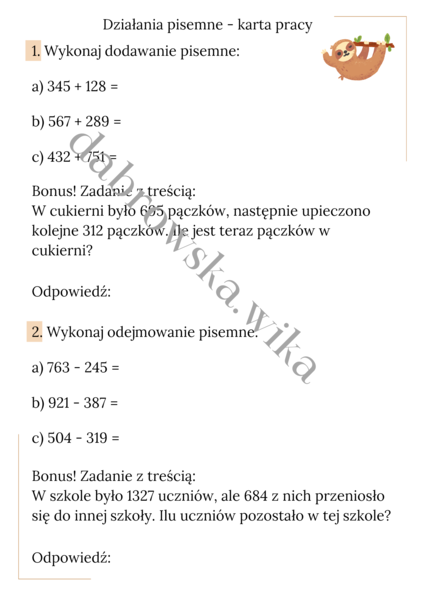 Działania pisemne - podsumowanie