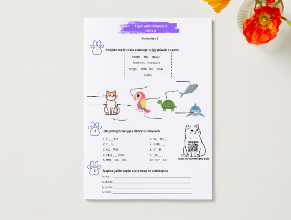 Tiger and Friends 3 - Unit 2 - Animal Word - Vocabulary - Grammar - Body parts - Has got/hasn't got + 3 GRY na WORDWALL