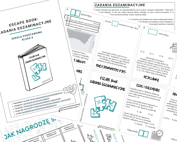 Escape book z zadaniami egzaminacyjnymi (klasa 8)