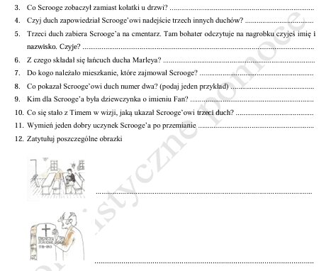 Kartkówka ze znajomości lektury "Opowieść wigilijna"