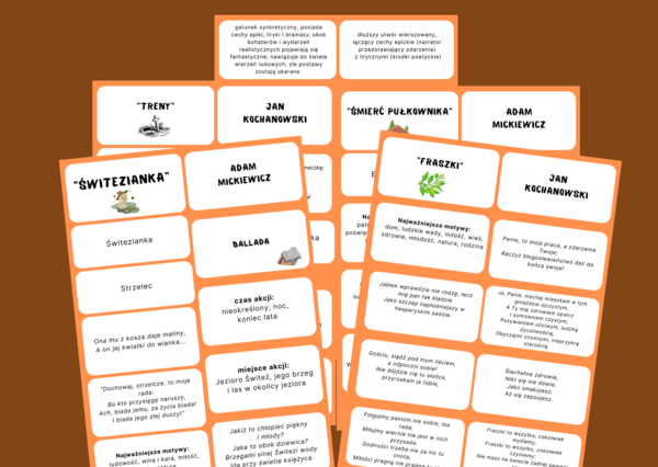 LIRYKA I GATUNKI MIESZANE - lektury z kl. 7-8 - fiszki - egzamin - powtórzenie