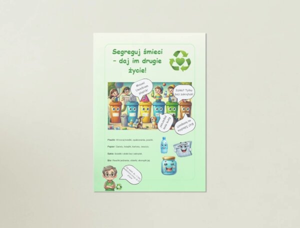 Plakaty edukacyjne. Recykling, oszczędzanie wody i energii.