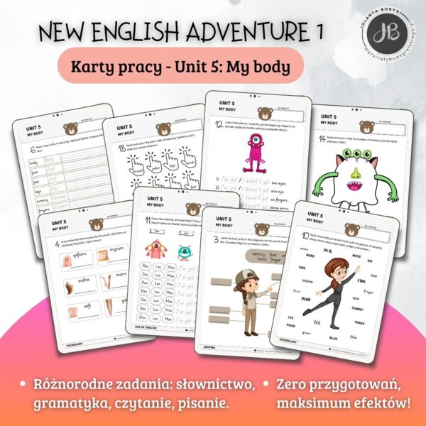 New English Adventure 1 – Unit 5: My body – Karty pracy dla klasy 1
