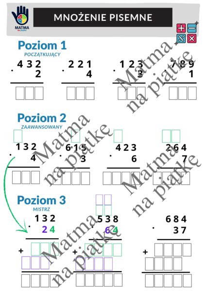 Mnożenie pisemne/Karta pracy/Klasa 4 SP./ Klasa 5 SP./ Klasa 6 SP.