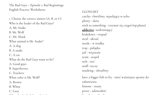 The Bad Guys – Episode 1: Bad Beginnings – zestaw edukacyjny do nauki angielskiego