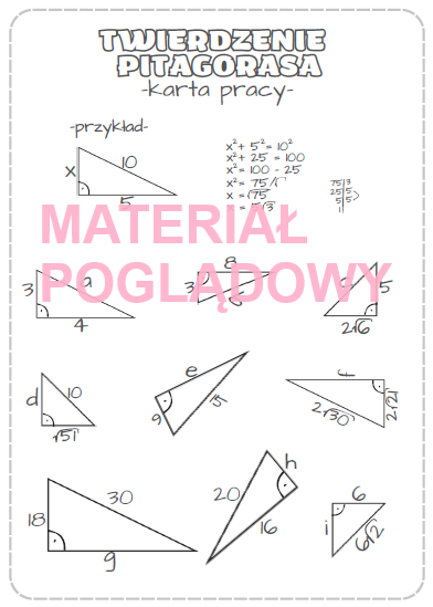 Twierdzenie Pitagorasa - karta pracy