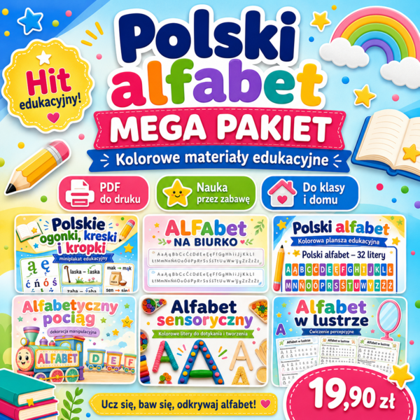Wielki zestaw materiałów o polskim alfabecie – nauka, zabawa i piękna dekoracja sali