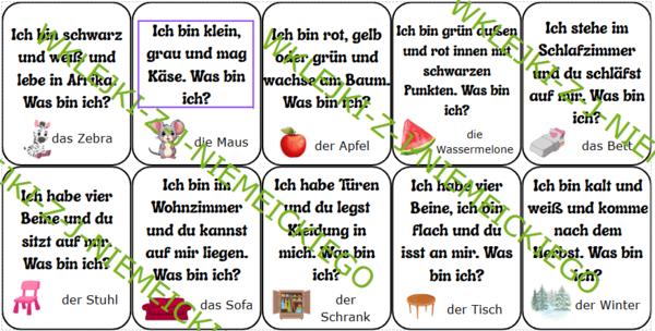 Zagadki w j. niemieckim - utrwal słownictwo - rozwijanie umiejętności słuchania ze zrozumieniem