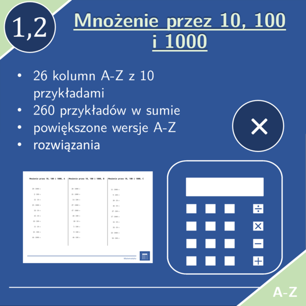 Mnożenie przez 10, 100 i 1000 | matematyka | 26 kolumn