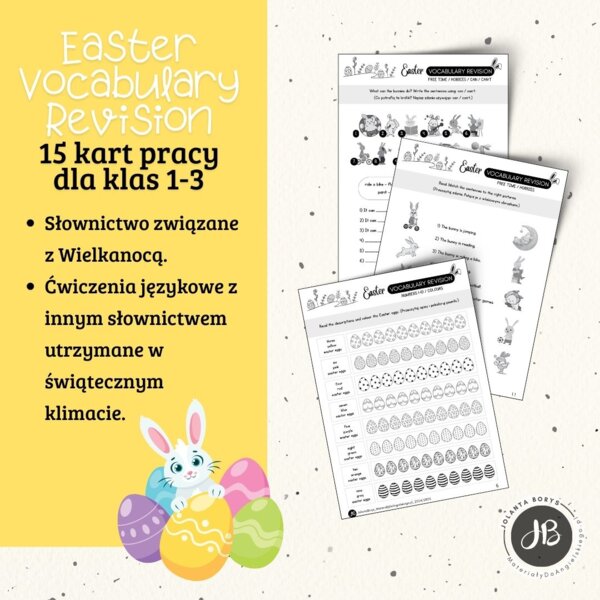 EASTER VOCABULARY REVISION – Wielkanocne Utrwalenie Słownictwa - karty pracy - ćwiczenia - dla klas 1-3