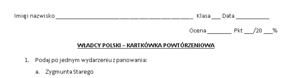 Kartkówka powtórzeniowa - władcy Polski