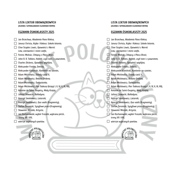 LISTA LEKTUR - EGZAMIN ÓSMOKLASISTY 2025