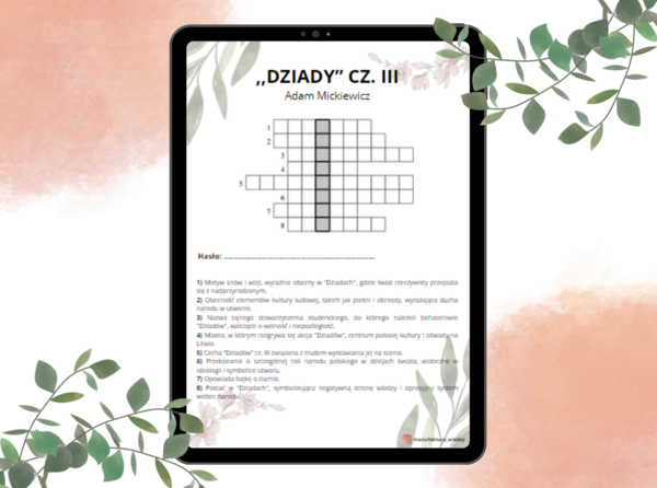 Krzyżówka - "Dziady" cz. III Adam Mickiewicz - romantyzm