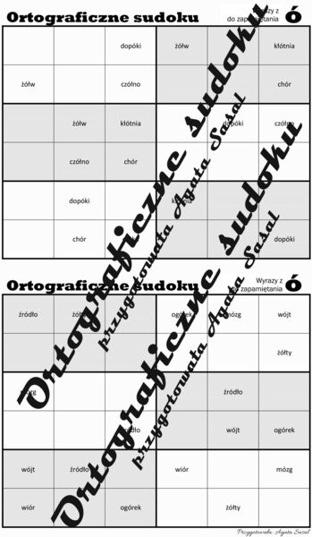 Ortograficzne sudoku wyrazy z "ó" niewymiennym