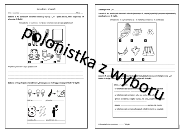 Sprawdzian z ortografii dla klasy 4 SP (ż-rz, ó-u, h-ch)