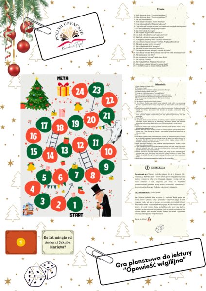 Gra planszowa "Opowieść wigilijna", grywalizacja, powtórka przed egzaminem ósmoklasisty
