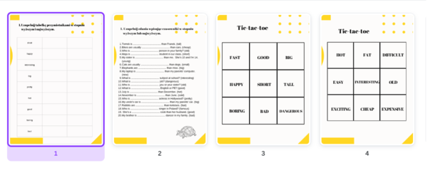 Stopniowanie przymiotników (Comparatives and Superlatives) + tic-tac-toe