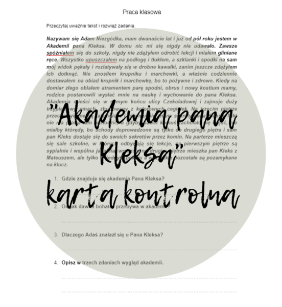 "Akademia Pana Kleksa" (karta kontrolna)
