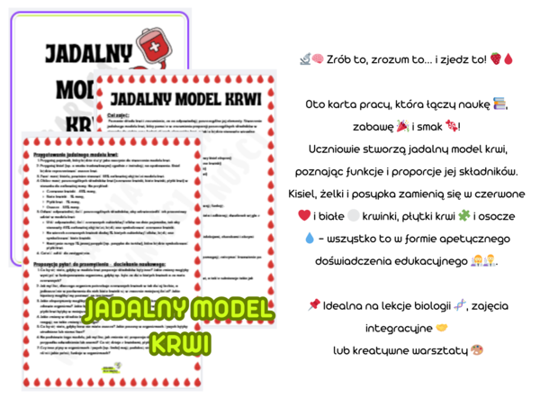 Jadalny model krwi - przyroda, biologia, zajęcia rozwijające kreatywność, pokazy doświadczeń, kółka naukowe