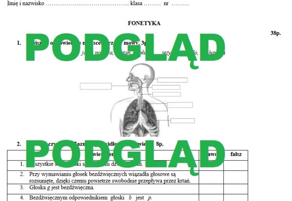 Fonetyka - sprawdzian dla kl. 7 i 8 + klucz odpowiedzi