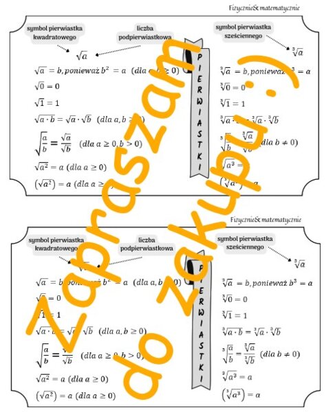 Pierwiastki - wzory, wklejka do zeszytu SP.