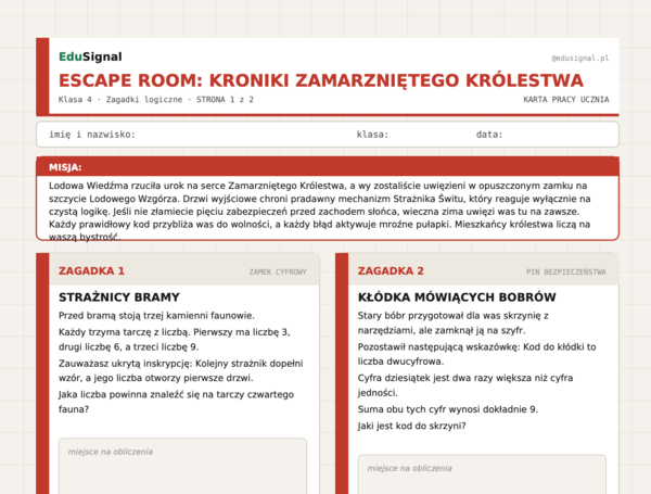 Escape room: Kroniki Zamarzniętego Królestwa — zagadki logiczne | Klasa 4 | Koniec roku
