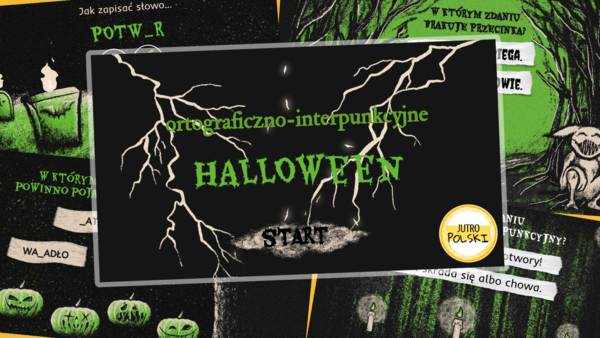 Halloween - ortografia i interpunkcja - karty pracy lub escape room Genially