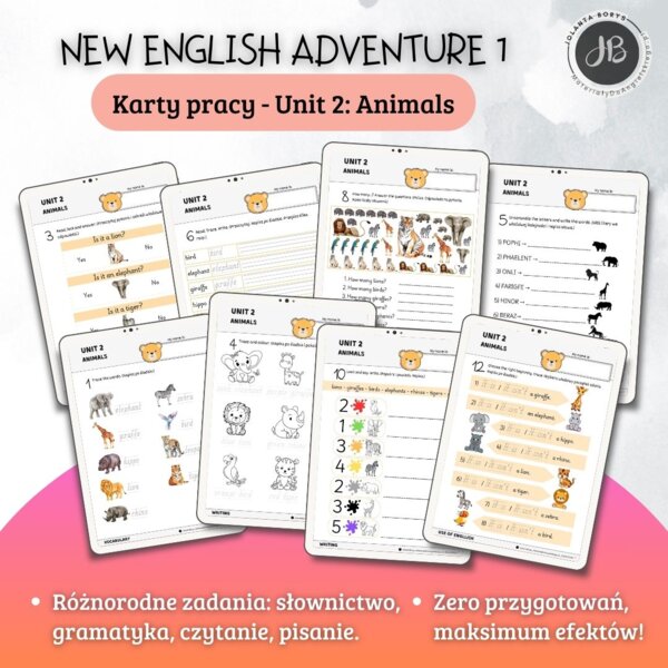 New English Adventure 1 – Unit 2: Animals – Karty pracy dla klasy 1