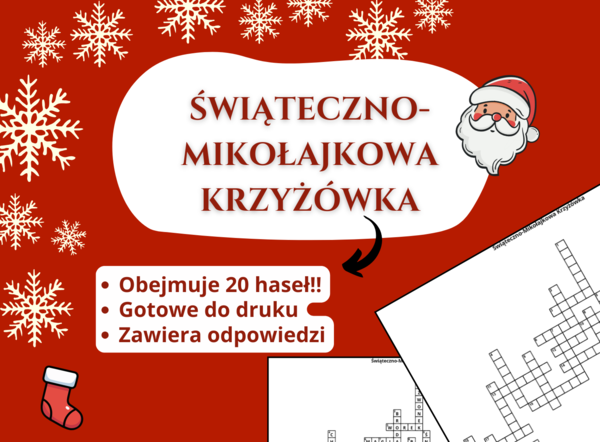 Krzyżówka „Mikołajkowa” – klasy 1–8, świetlica, godzina wychowawcza, język polski