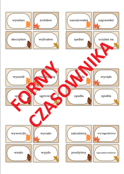 Fiszki z czasownikami w różnych czasach, czas czasownika, gramatyka