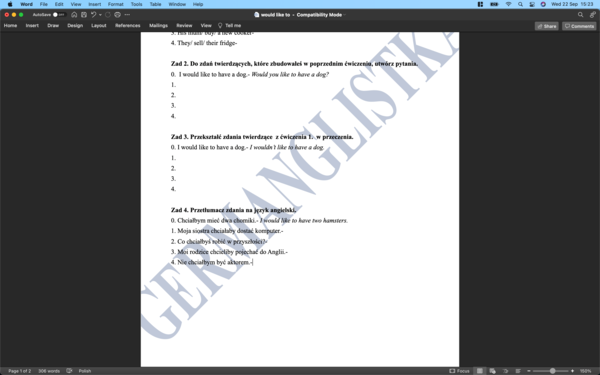 Would like to - ćwiczenia dla uczniów szkół podstawowych