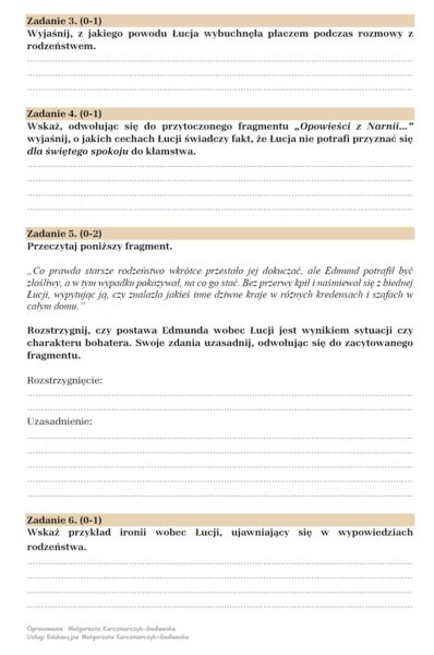 Arkusz egzaminacyjny "Opowieści z Narnii. Lew, czarownica"