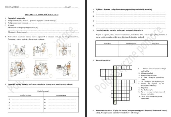 Sprawdzian po omówieniu lektury "Opowieść wigilijna"