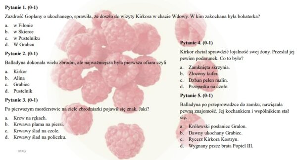 Test z lektury "Balladyna"