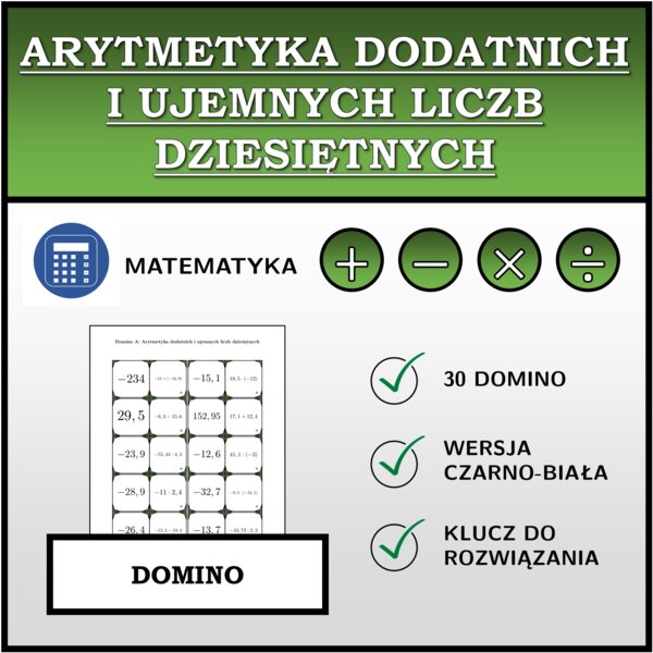 Domino - Arytmetyka dodatnich i ujemnych liczb dziesiętnych | matematyka