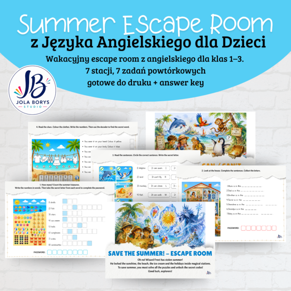 Summer Escape Room – Save the Summer! | Angielski kl. 1–3 | stacje zadaniowe + klucz